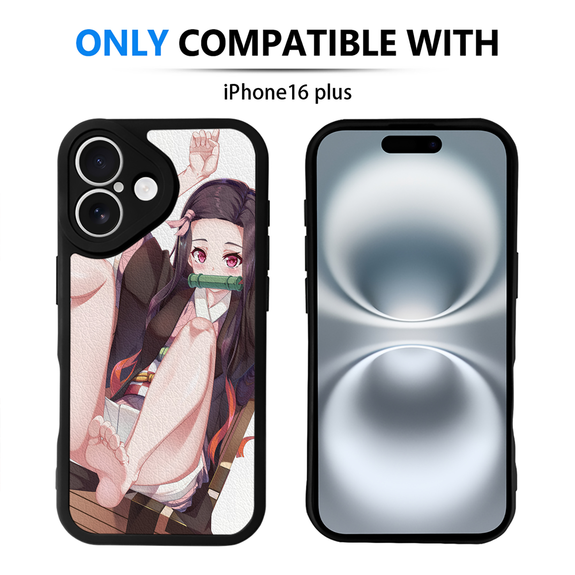 （画像用） 鬼滅の刃（きめつのやいば）竈門 禰󠄀豆子／かまど ねずこ Kamado Nezuko 【iPhone 16シリーズ対応】シリコンスマホケース（レザー調） 材質：シリコン